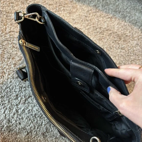 Michael Kors Black Satchel Purse Handbag with Gold Accents Tote Medium Classic - Picture 9 of 9